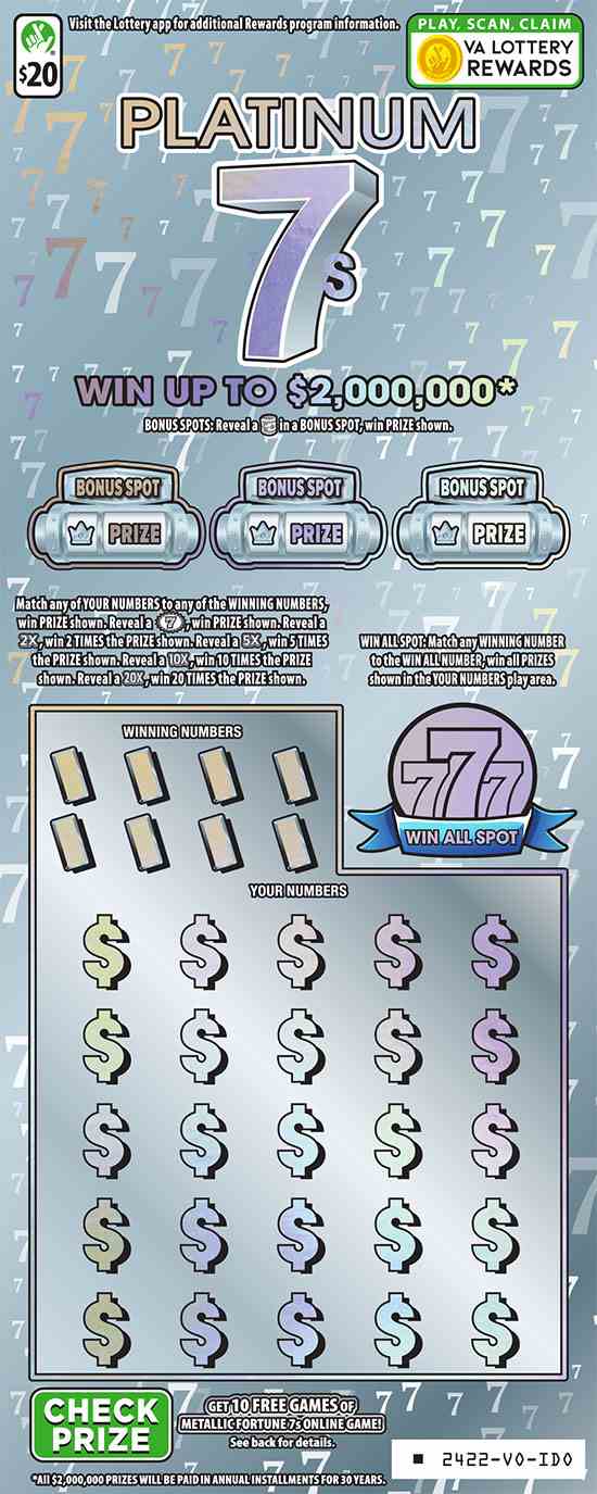 Platinum 7S scratchcard - game number #2422 - front