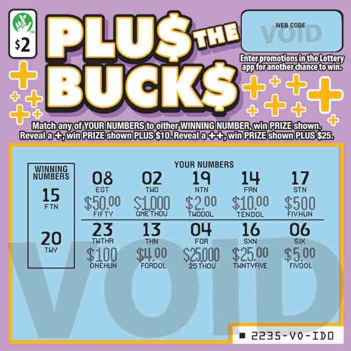 PLU$ THE BUCK$                                     scratchcard - game number #2235 - front