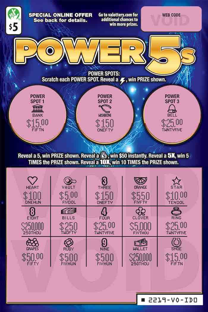 Power 5s                                           scratchcard - game number #2219 - front