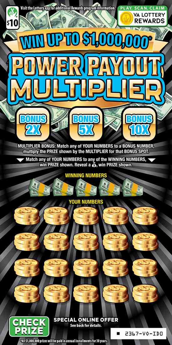 Power Payout Multiplier scratchcard - game number #2367 - front