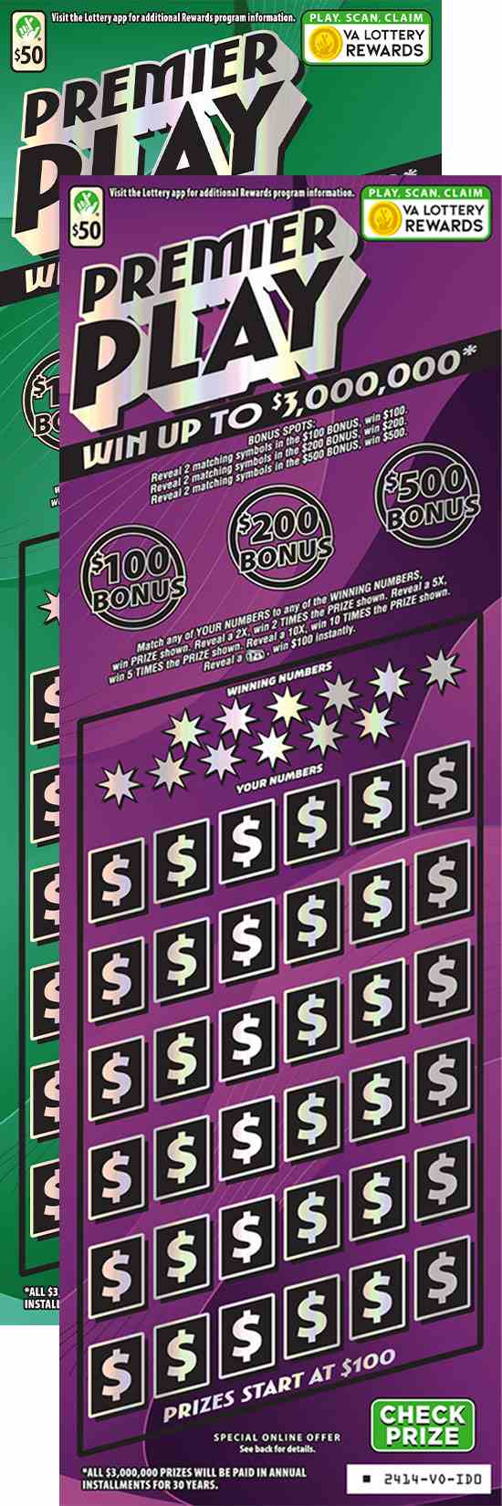 Premier Play scratchcard - game number #2414 - front