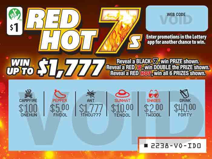 Red Hot 7s                                         scratchcard - game number #2238 - front