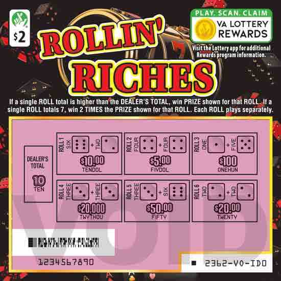 Rollin Riches scratchcard - game number #2362 - front-scratched