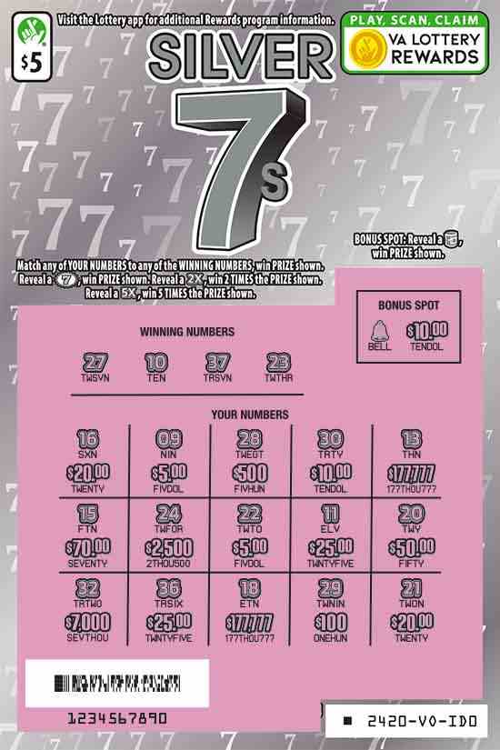 Silver 7S scratchcard - game number #2420 - front-scratched