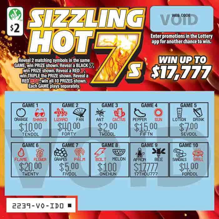 Sizzling Hot 7s                                    scratchcard - game number #2239 - front