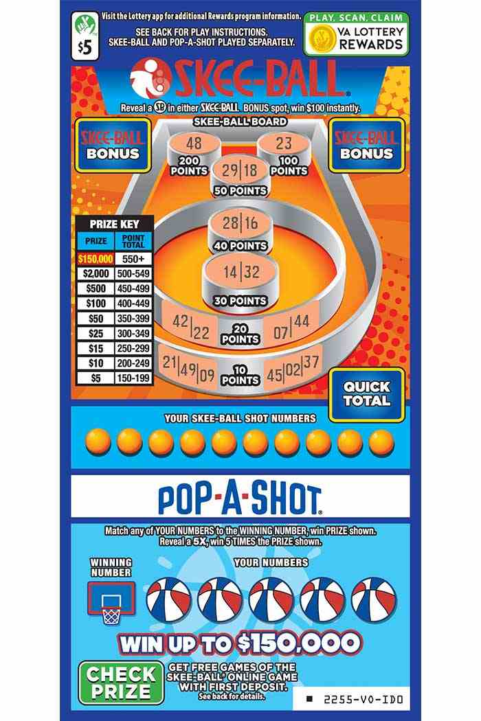 Skee-Ball scratchcard - game number #2255 - front