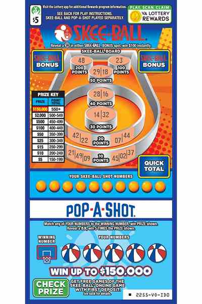 Skee-Ball scratchcard - game number #2255 - front