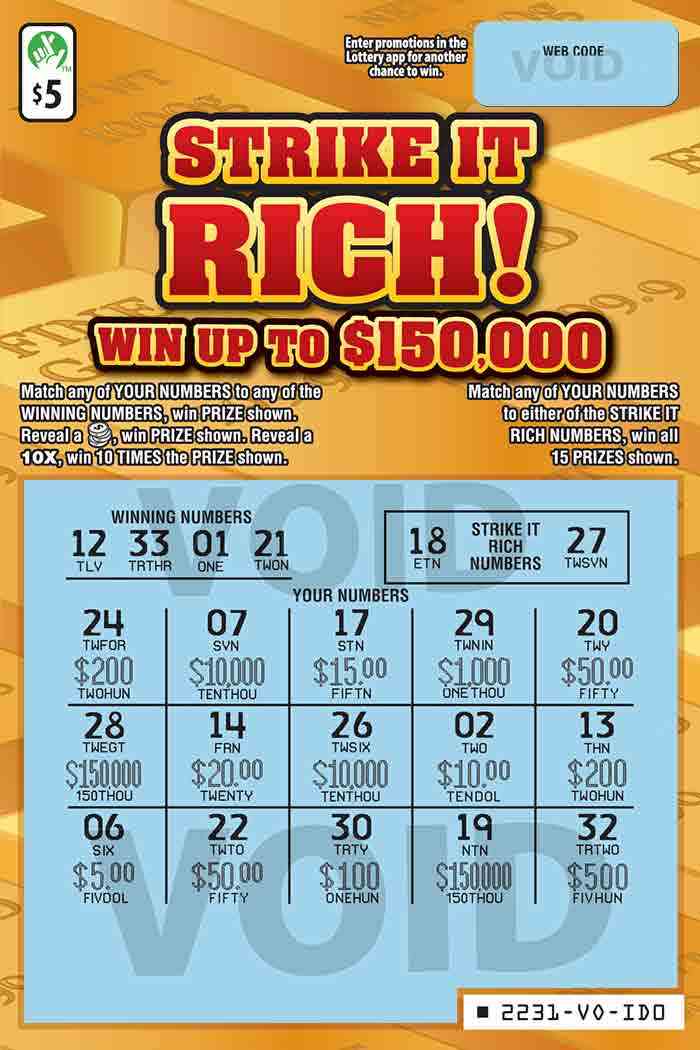 Strike It Rich!                                    scratchcard - game number #2231 - front