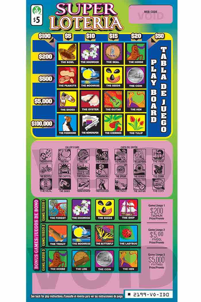 Super Loteria scratchcard - game number #2199 - front-scratched