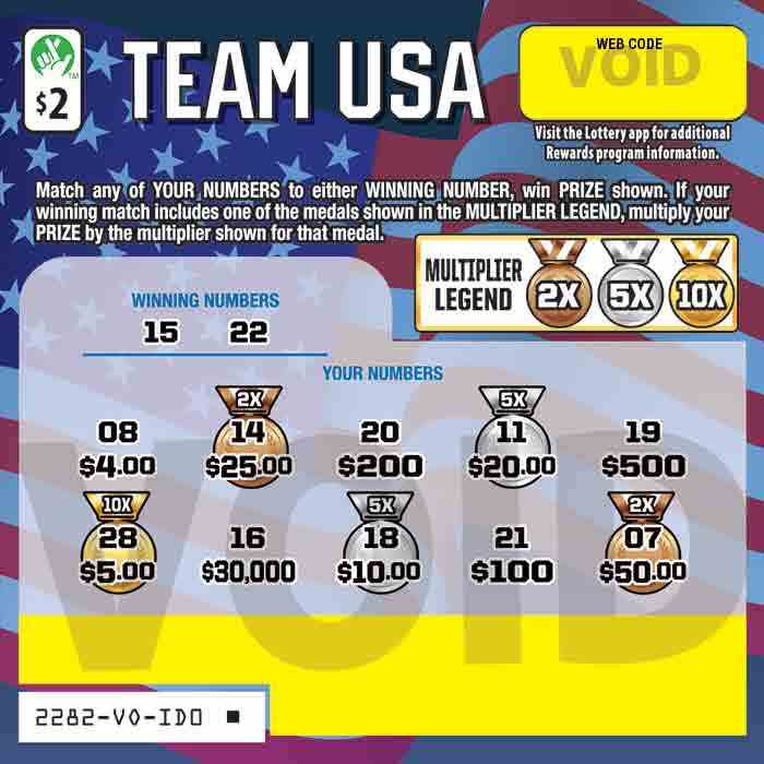 Team Usa scratchcard - game number #2282 - front-scratched