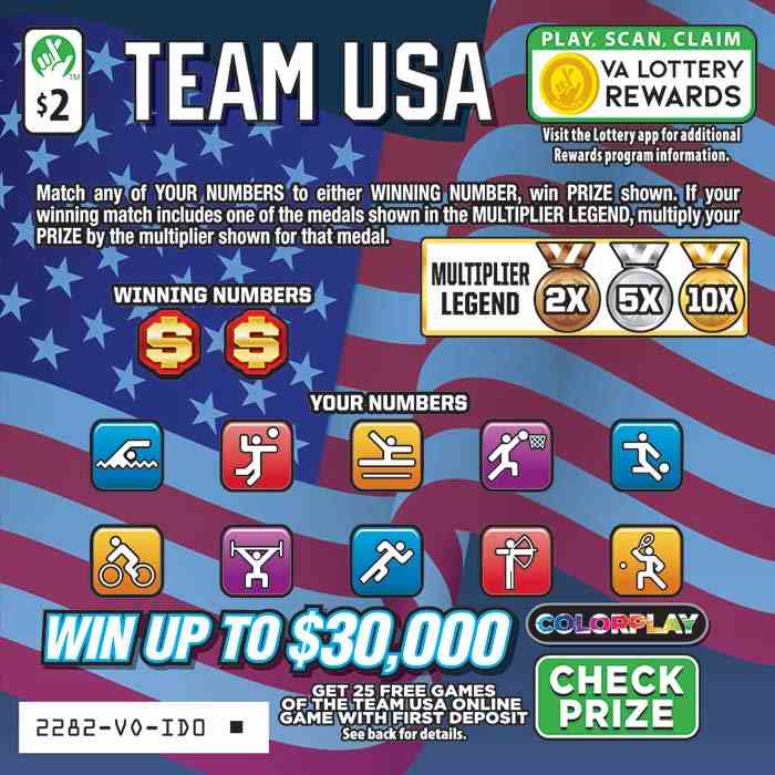 Team Usa scratchcard - game number #2282 - front