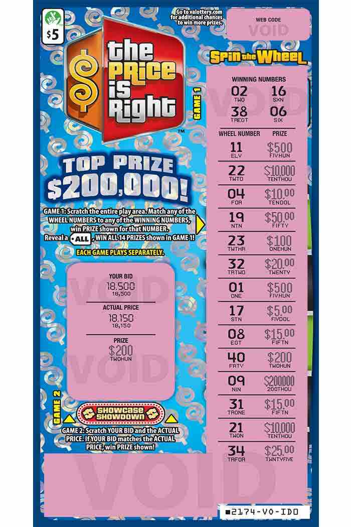 The Price Is Right scratchcard - game number #2174 - front-scratched