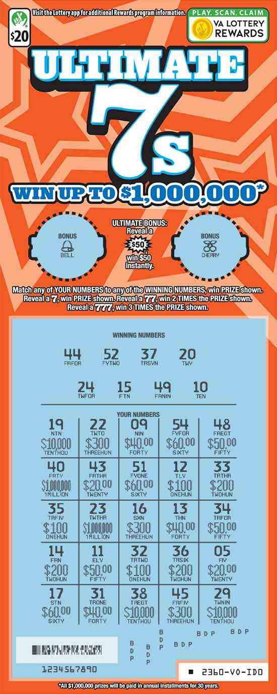 Ultimate 7S scratchcard - game number #2360 - front-scratched