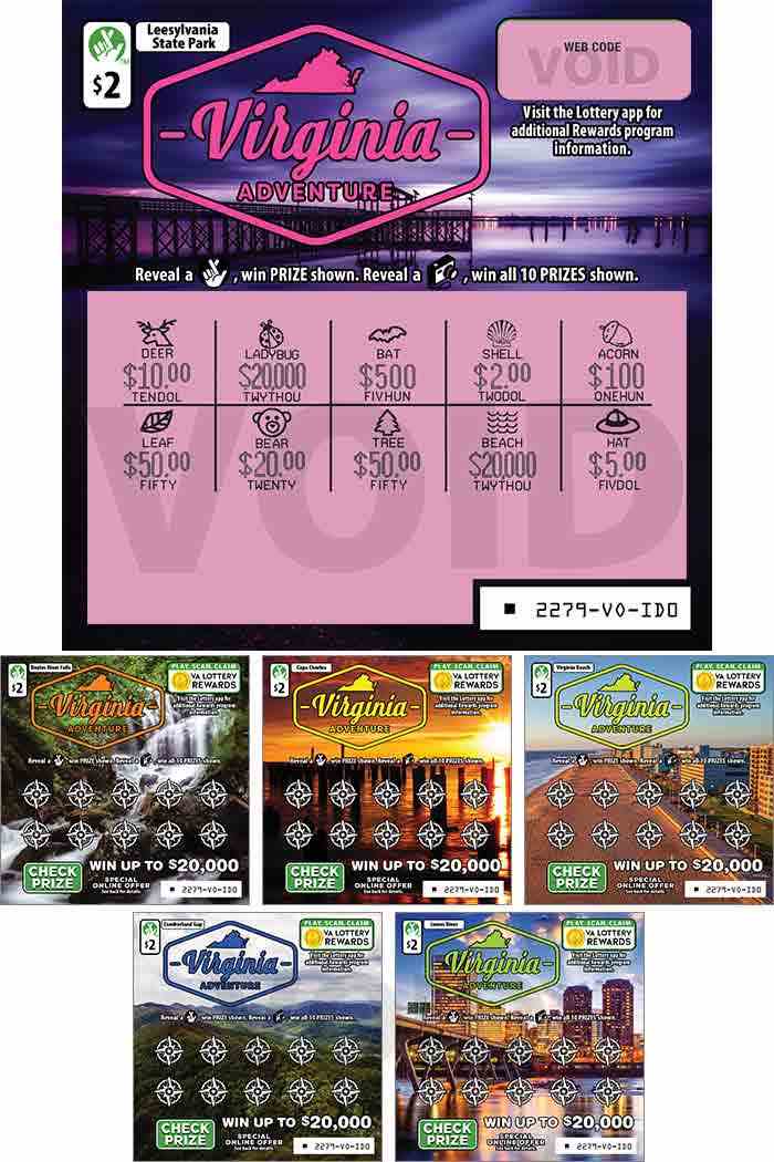 Virginia Adventure scratchcard - game number #2279 - front-scratched