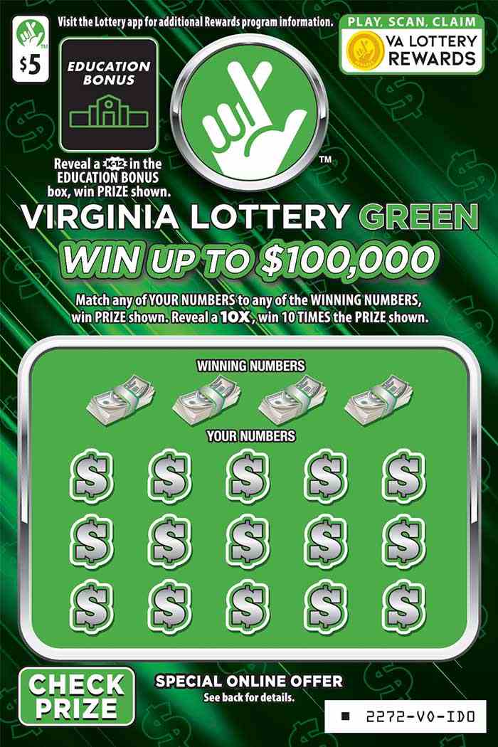 Virginia Lottery Green scratchcard - game number #2272 - front