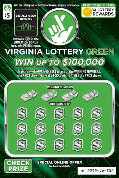 Virginia Lottery Green scratchcard - game number #2272 - front