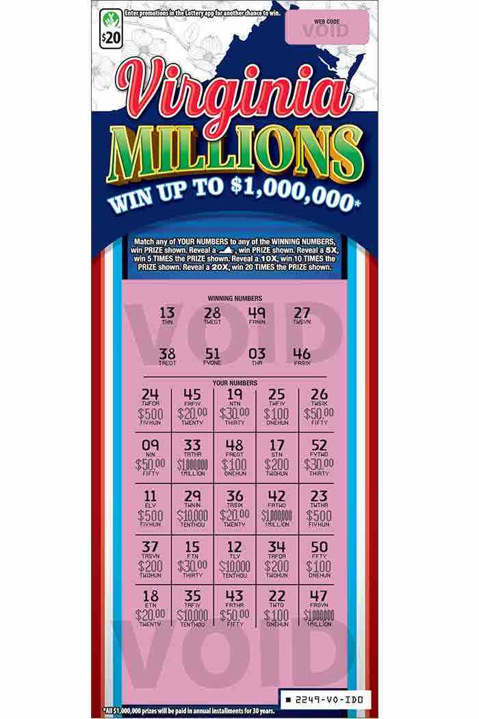 Virginia Millions                                  scratchcard - game number #2249 - front