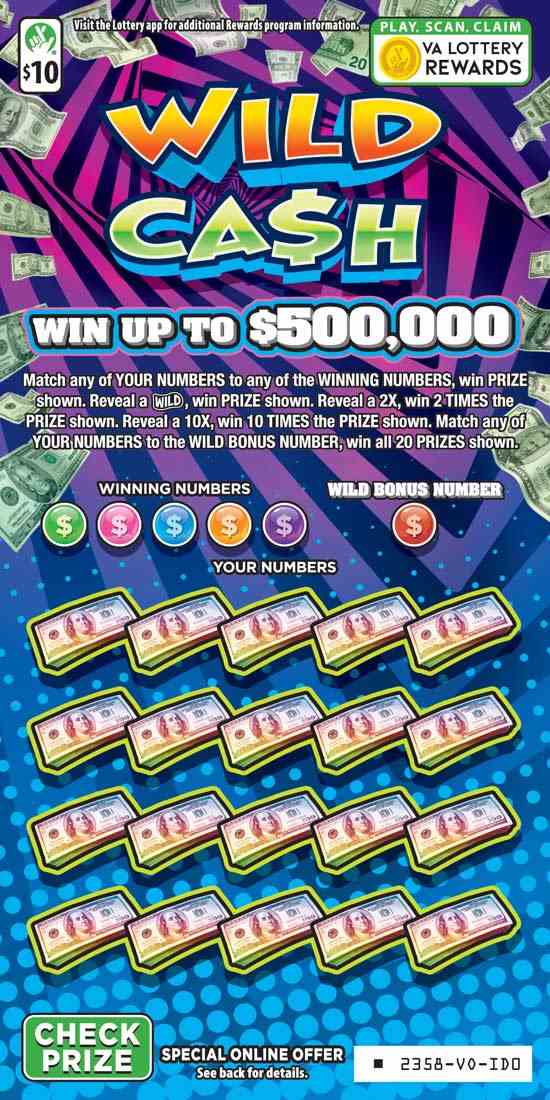 Wild Cash scratchcard - game number #2358 - front