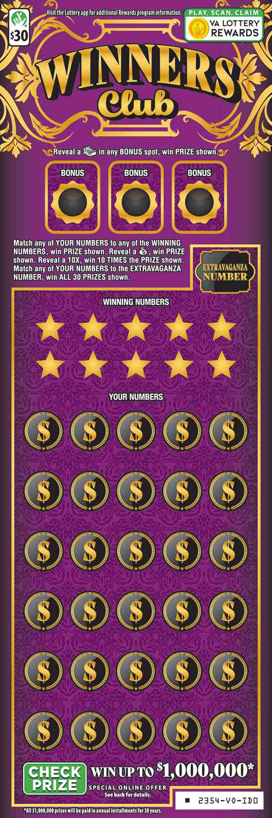Winners Club scratchcard - game number #2354 - front