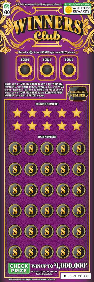 Winners Club scratchcard - game number #2354 - front