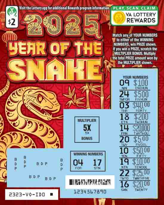 Year Of The Snake scratchcard - game number #2323 - front-scratched