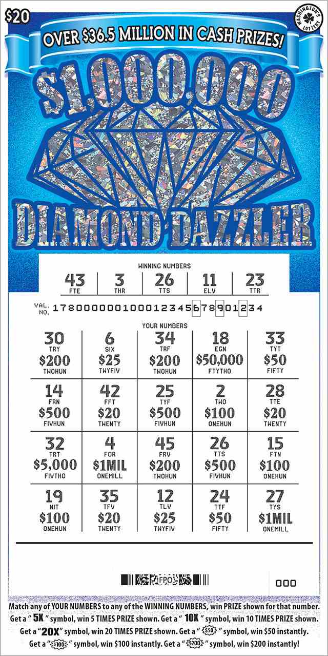 $1,000,000 Diamond Dazzler scratchcard - game number #1780 - front-scratched