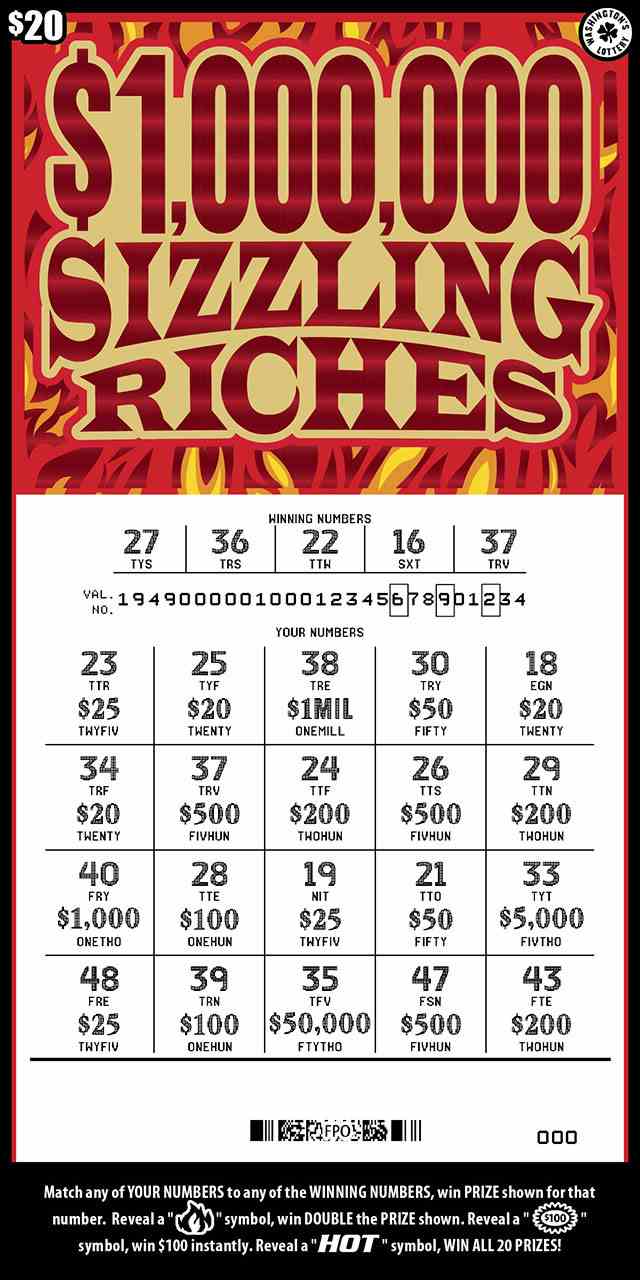 $1,000,000 Sizzling Riches scratchcard - game number #1949 - front-scratched