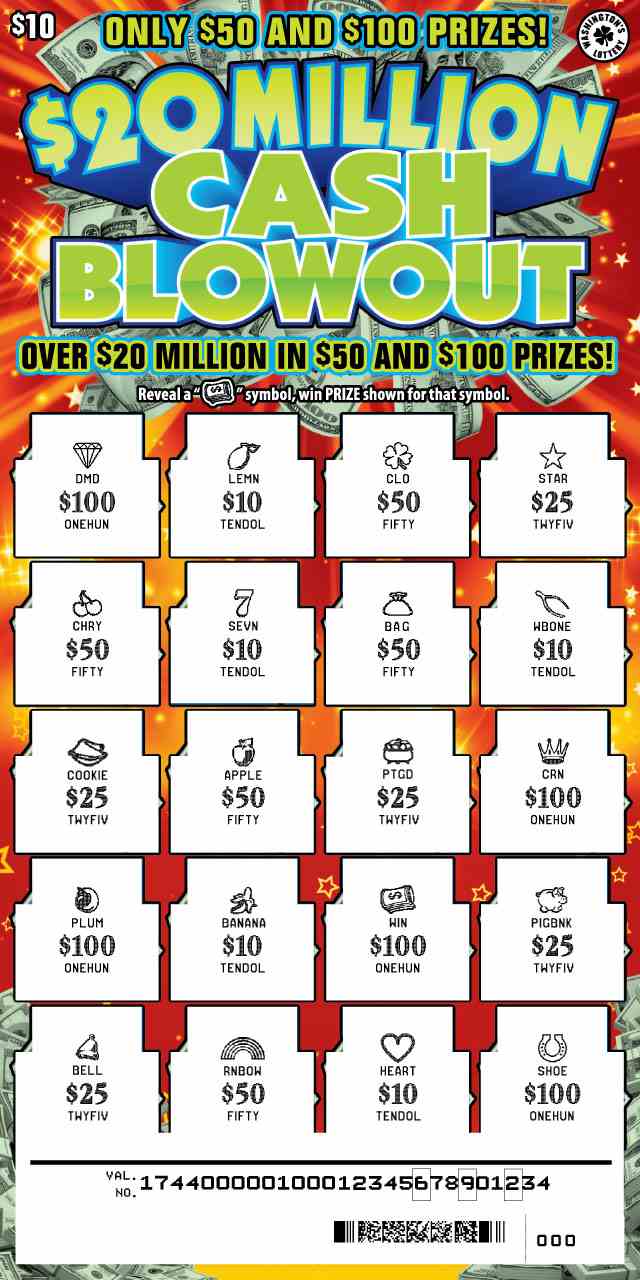 $20 Million Cash Blowout scratchcard - game number #1744 - front-scratched