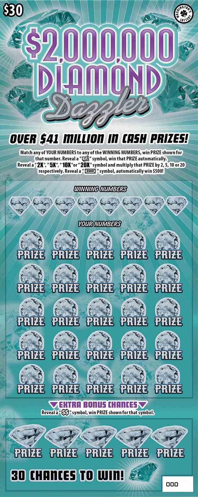 $2,000,000 Diamond Dazzler scratchcard - game number #1950 - front