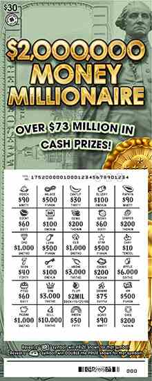 $2,000,000 Money Millionaire scratchcard - game number #1752 - front-scratched