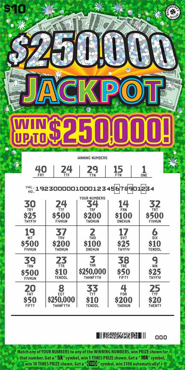 $250,000 Jackpot scratchcard - game number #1923 - front-scratched