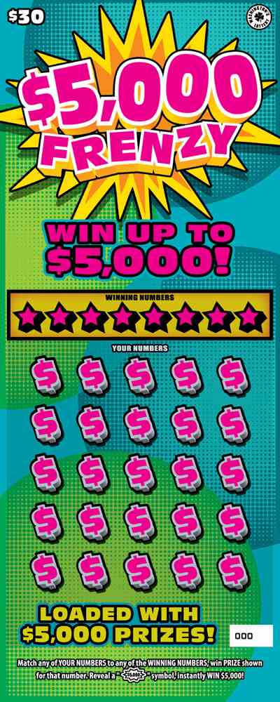$5,000 Frenzy scratchcard - game number #1985 - front