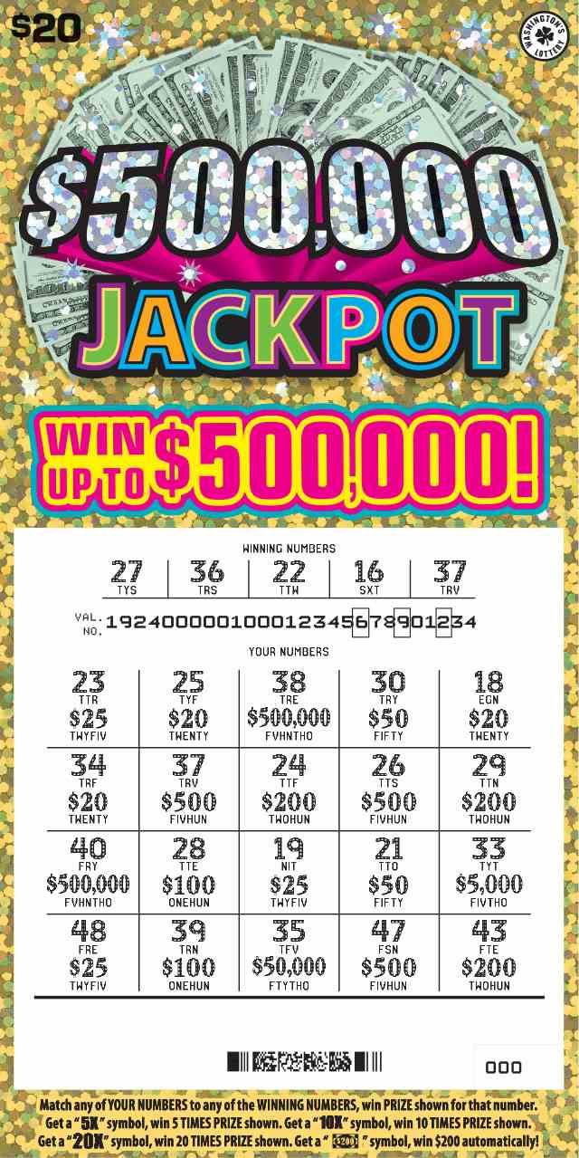 $500,000 Jackpot scratchcard - game number #1924 - front-scratched