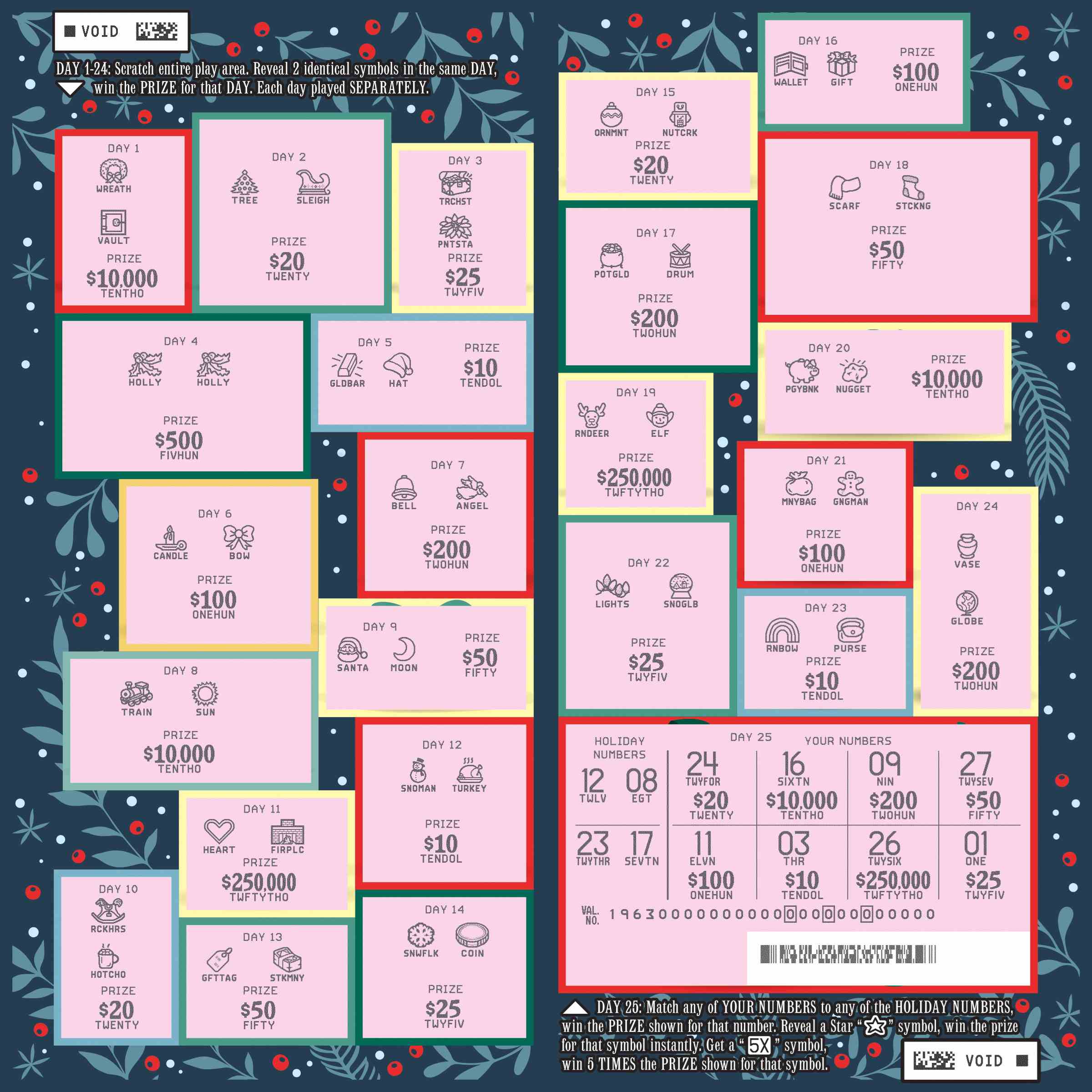 25 Days Of Winning scratchcard - game number #1963 - front-scratched