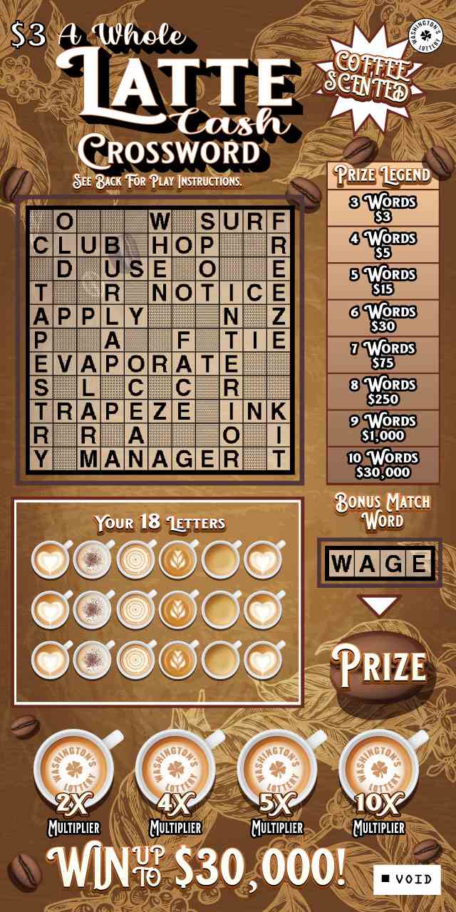 A Whole Latte Cash Crossword scratchcard - game number #1817 - front