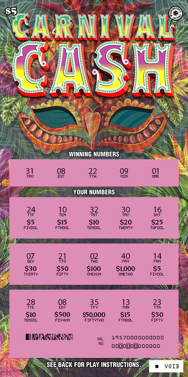 Carnival Cash scratchcard - game number #1957 - front-scratched
