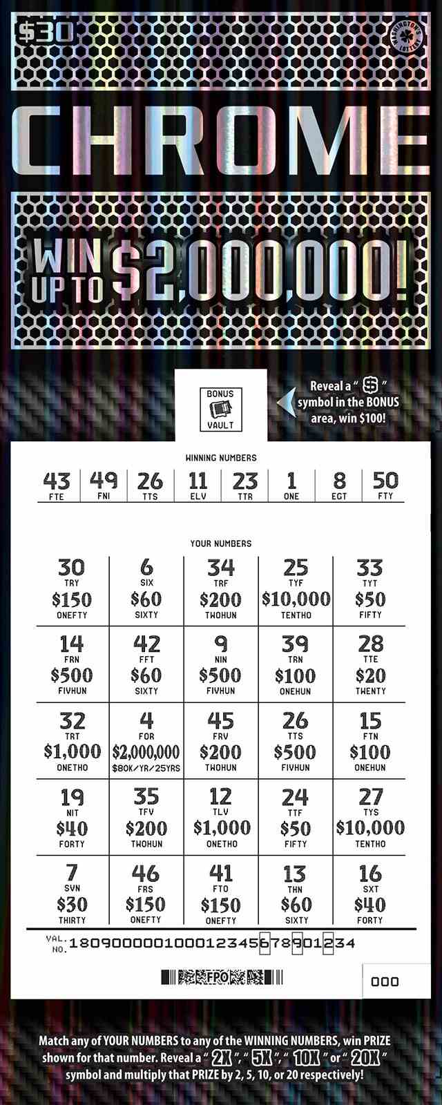 Chrome scratchcard - game number #1809 - front-scratched