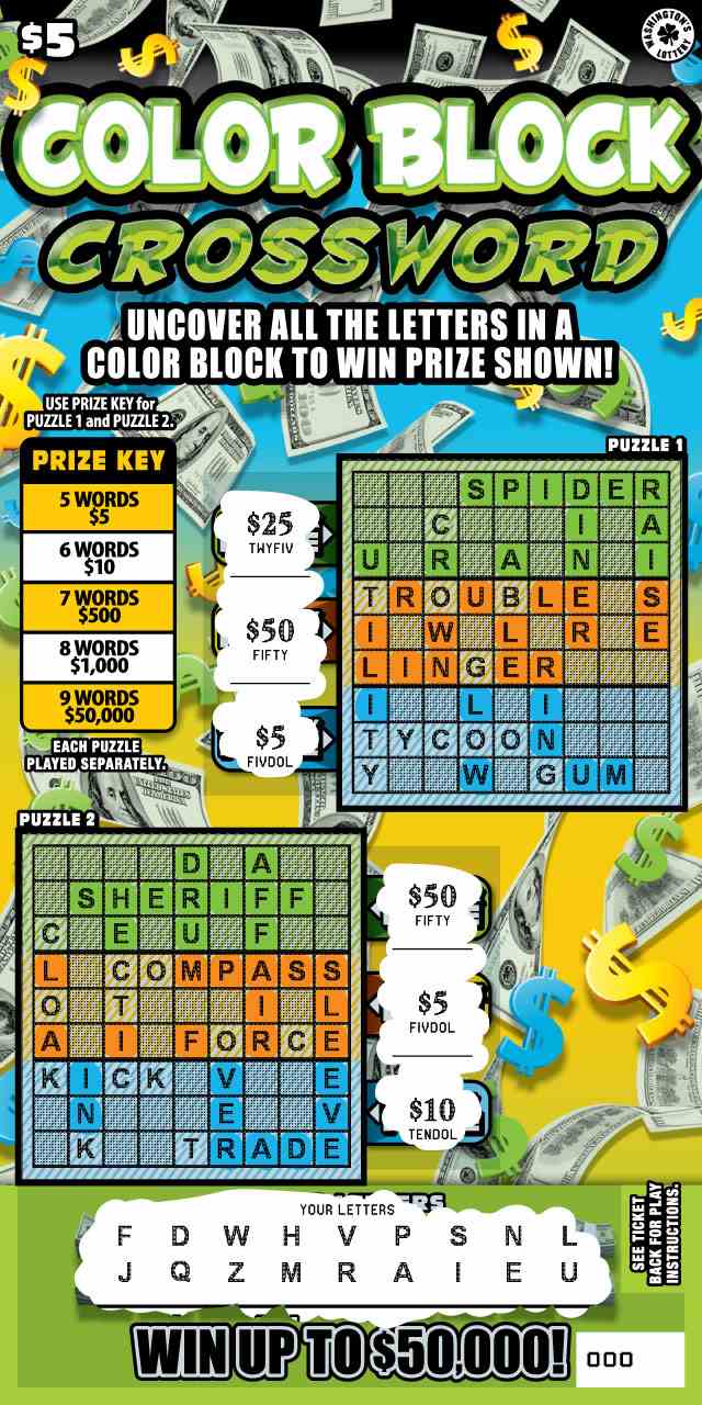 Color Block Crossword scratchcard - game number #1955 - front-scratched