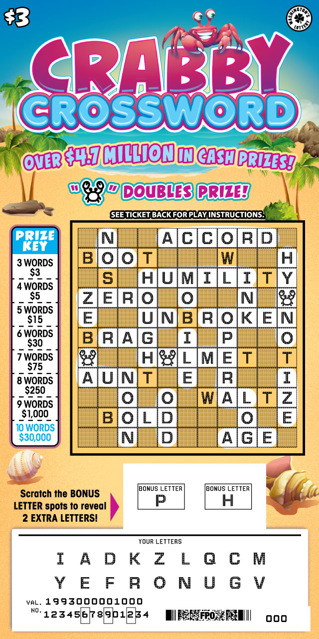 Crabby Crossword scratchcard - game number #1993 - front-scratched