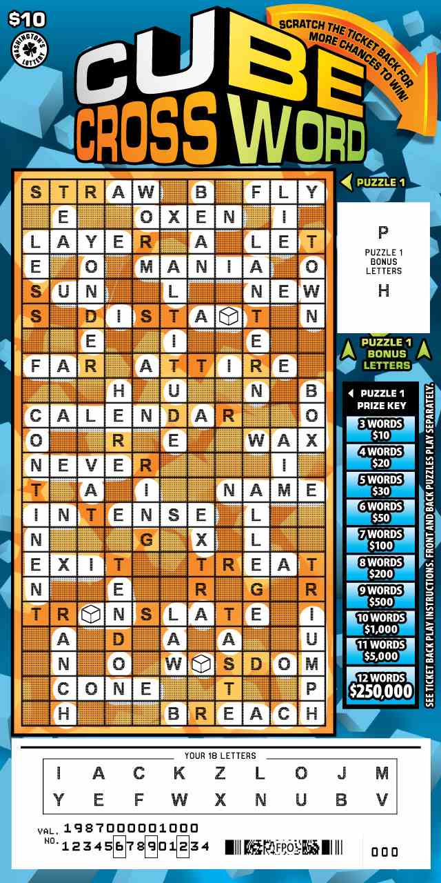 Cube Crossword scratchcard - game number #1987 - front-scratched