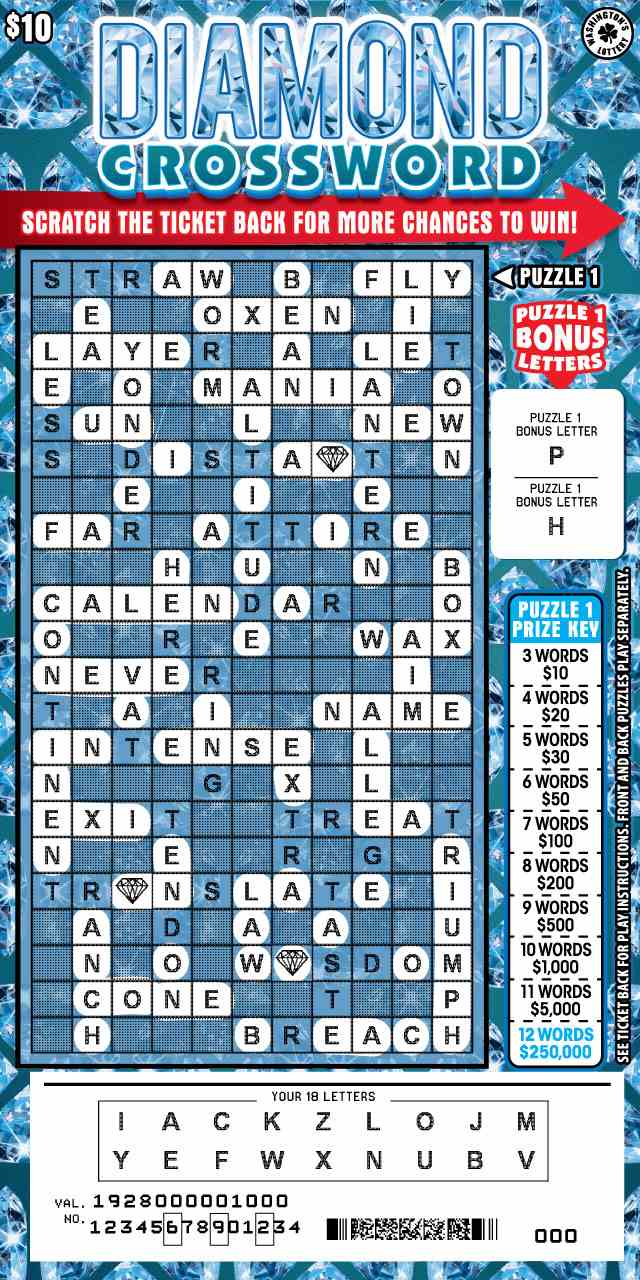 Diamond Crossword scratchcard - game number #1928 - front-scratched