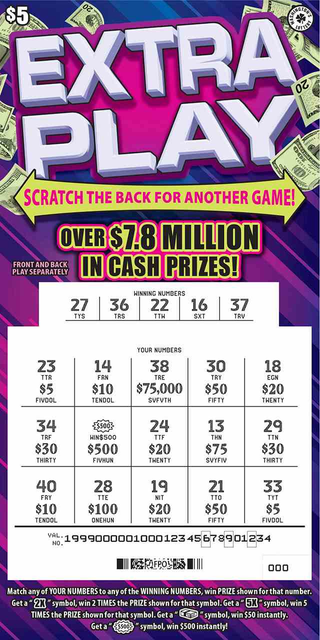 Extra Play scratchcard - game number #1999 - front-scratched