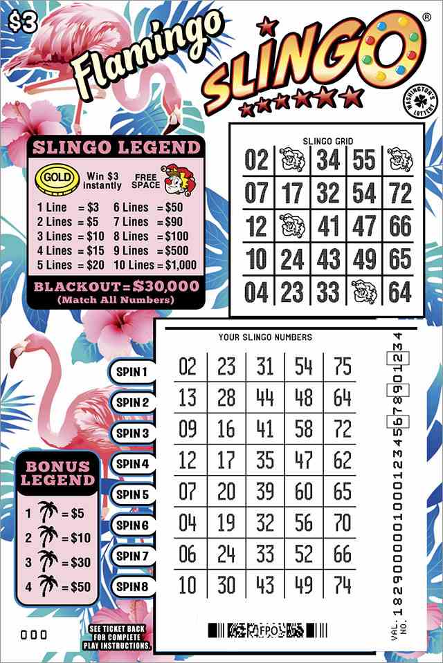 Flamingo Slingo scratchcard - game number #1829 - front-scratched