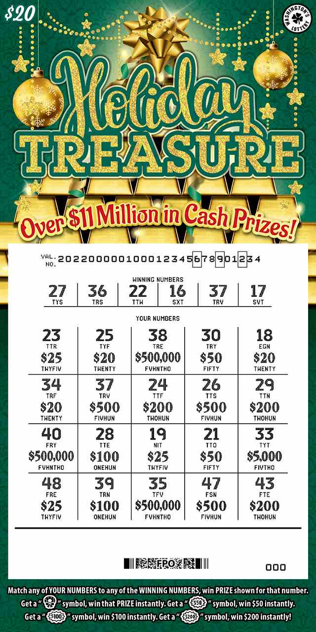 Holiday Treasure scratchcard - game number #2022 - front-scratched