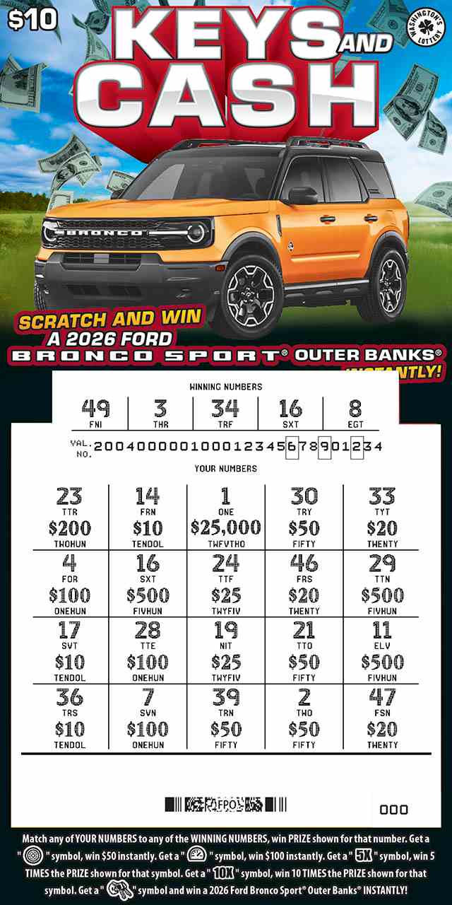 Keys And Cash scratchcard - game number #2004 - front-scratched