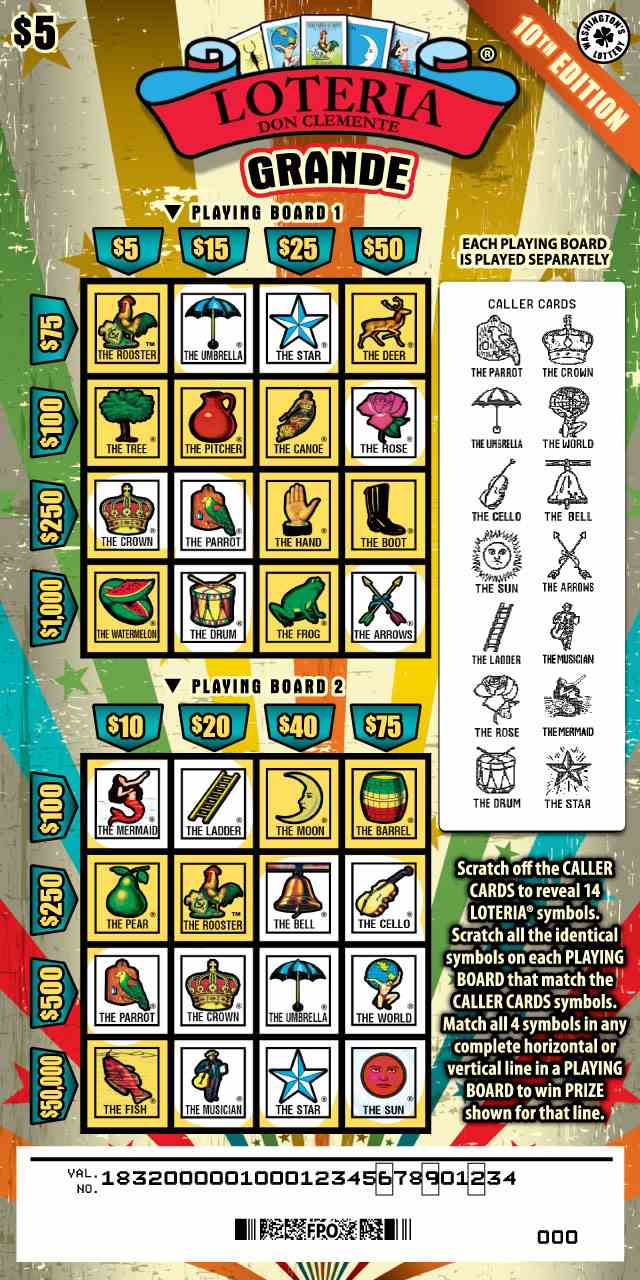 Loteria Grande 10Th Edition scratchcard - game number #1832 - front-scratched