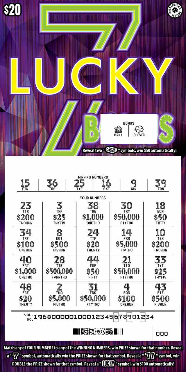 Lucky 7 Bonus scratchcard - game number #1968 - front-scratched