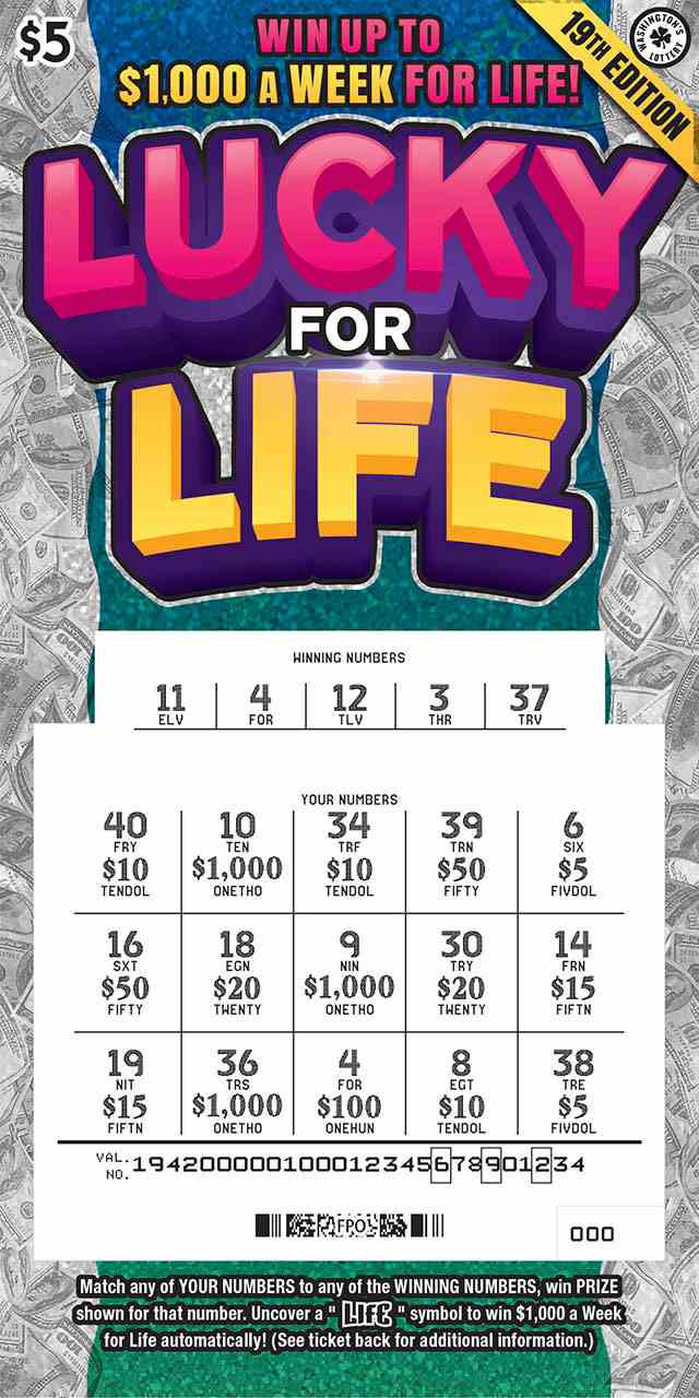 Lucky For Life 19Th Edition scratchcard - game number #1942 - front-scratched