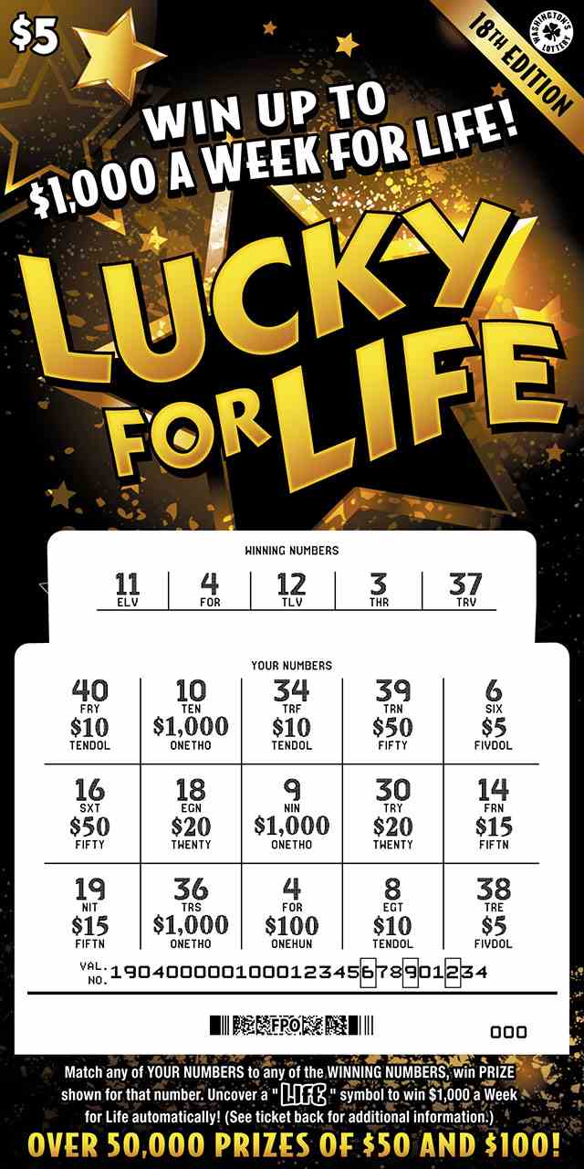 Lucky For Life V18 scratchcard - game number #1904 - front-scratched