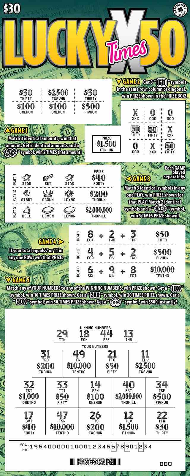 Lucky Times 50 scratchcard - game number #1954 - front-scratched